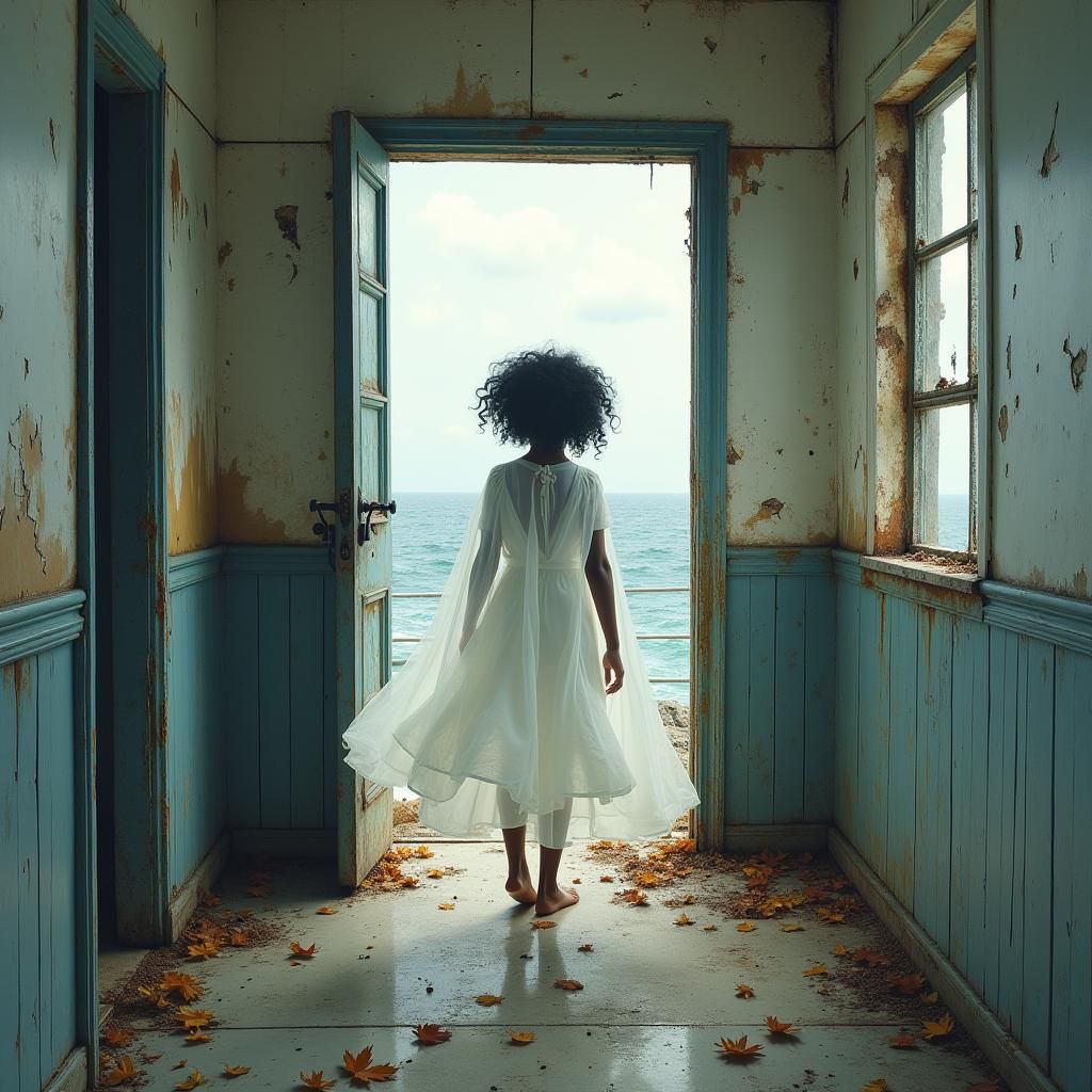 Ghostly Girl in Lighthouse Watercolor Painting