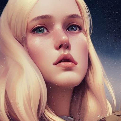 Blonde Girl in Snowy Landscape, Detailed Portrait