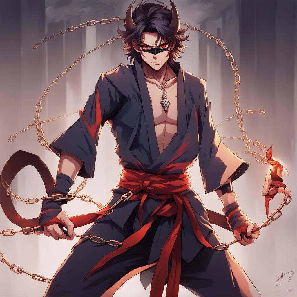 Magical Tiefling Martial Artist in Anime Style