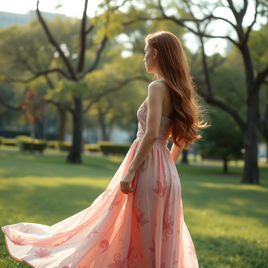 Woman Hypnotized in Park: Illustrative Art Style