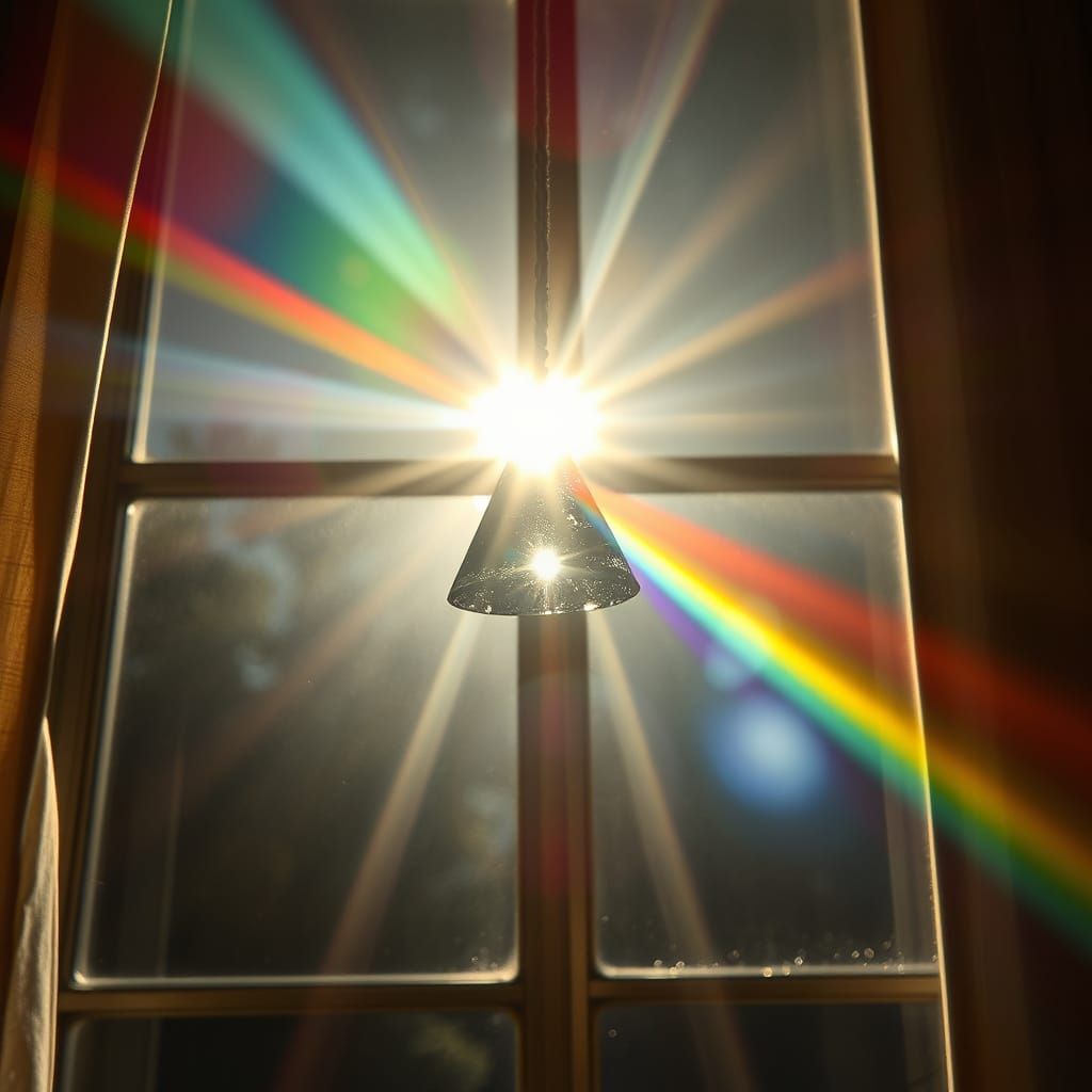 Sunlight Refracts Through Prism to Create Rainbow