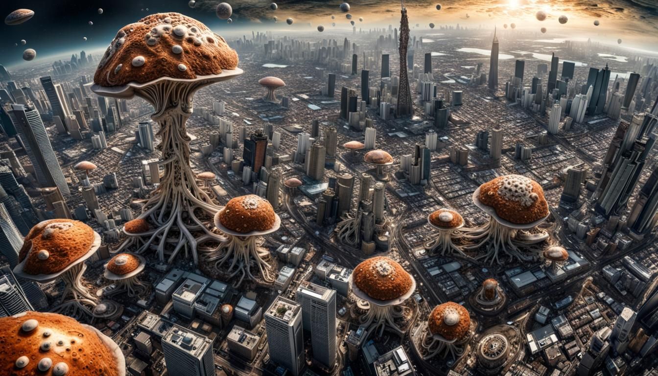 Cosmic Fungi City Apocalypse from Orbit