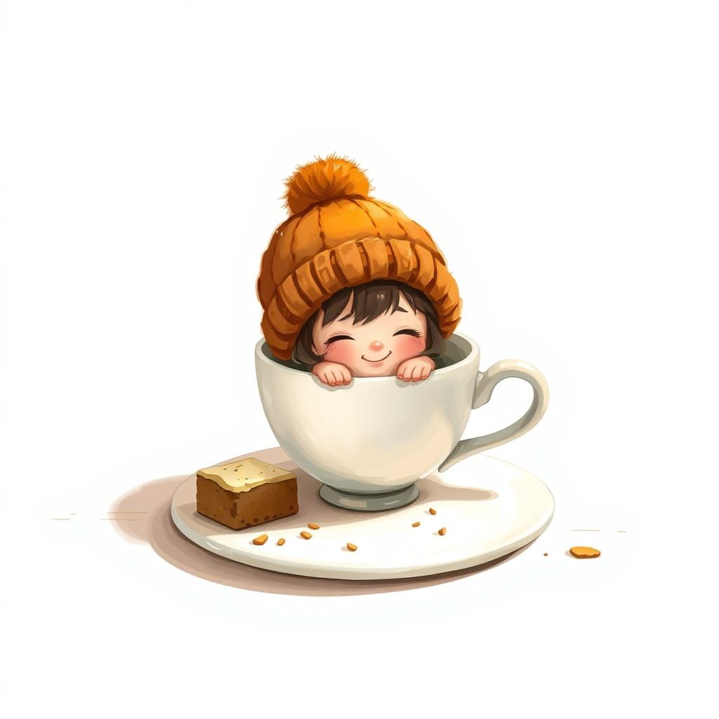 Whimsical Girl in a Cup, Airbrushed Digital Art