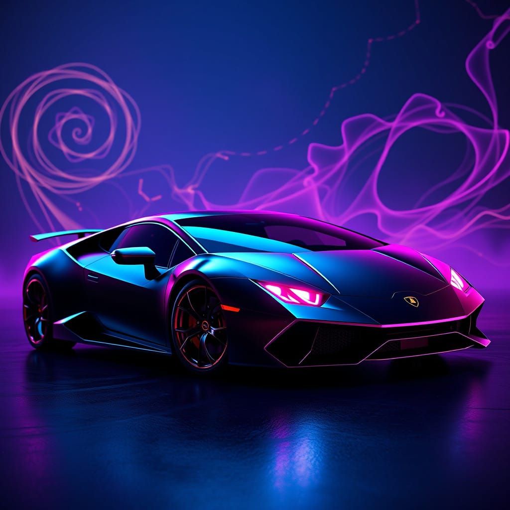 A Lambogini in a neon light
