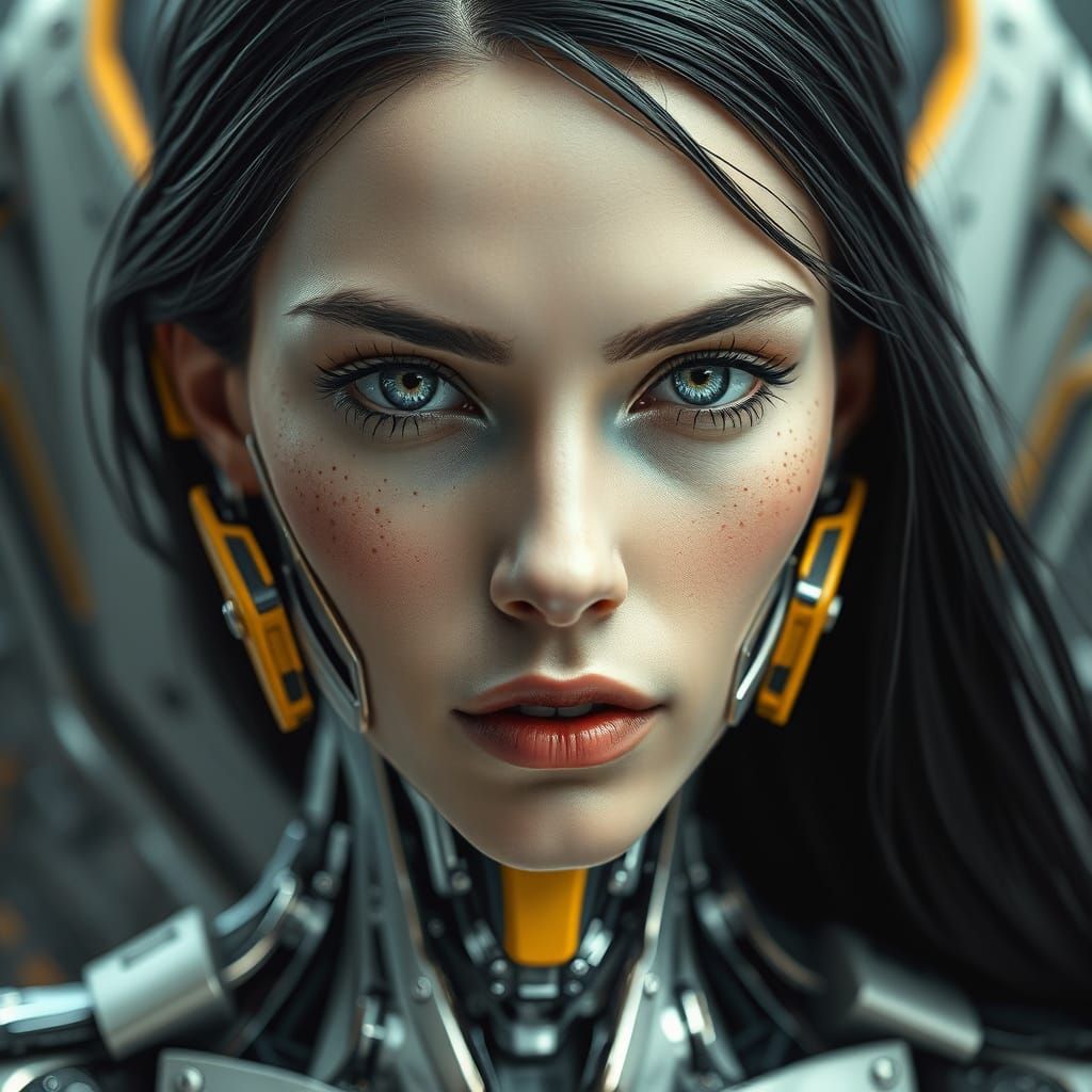Cyberpunk Woman with Photorealistic Cybernetic Face