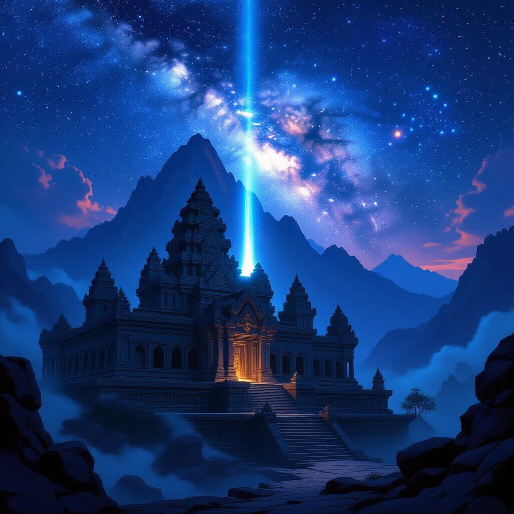 Cosmic Temple Complex at Night, Dark Fantasy Art