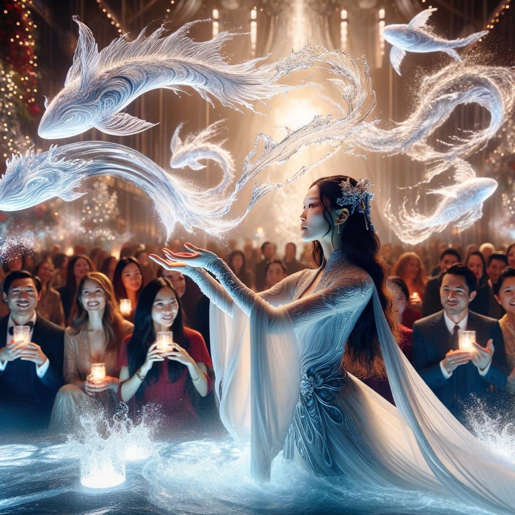 Water Mage Creates Sculptures at Festive Party