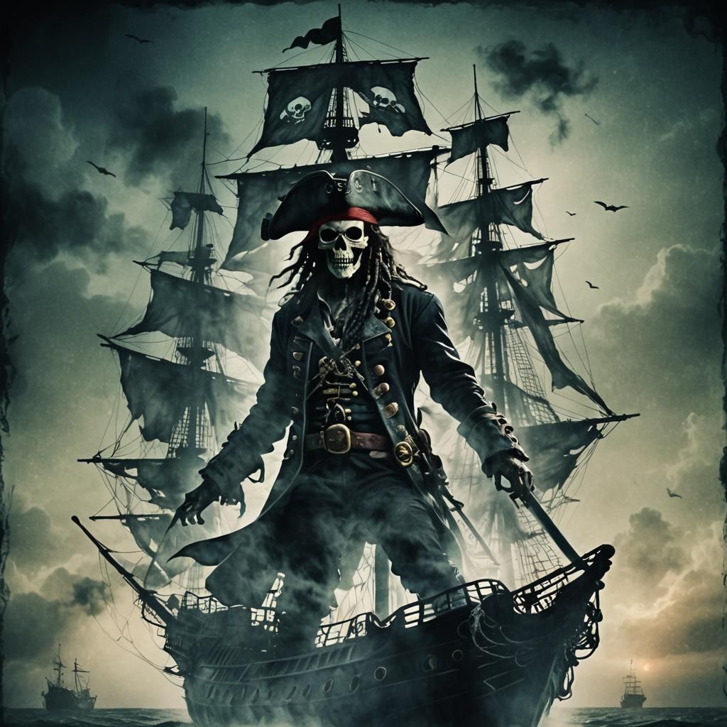 Ghost Pirate Haunting a Black Ship