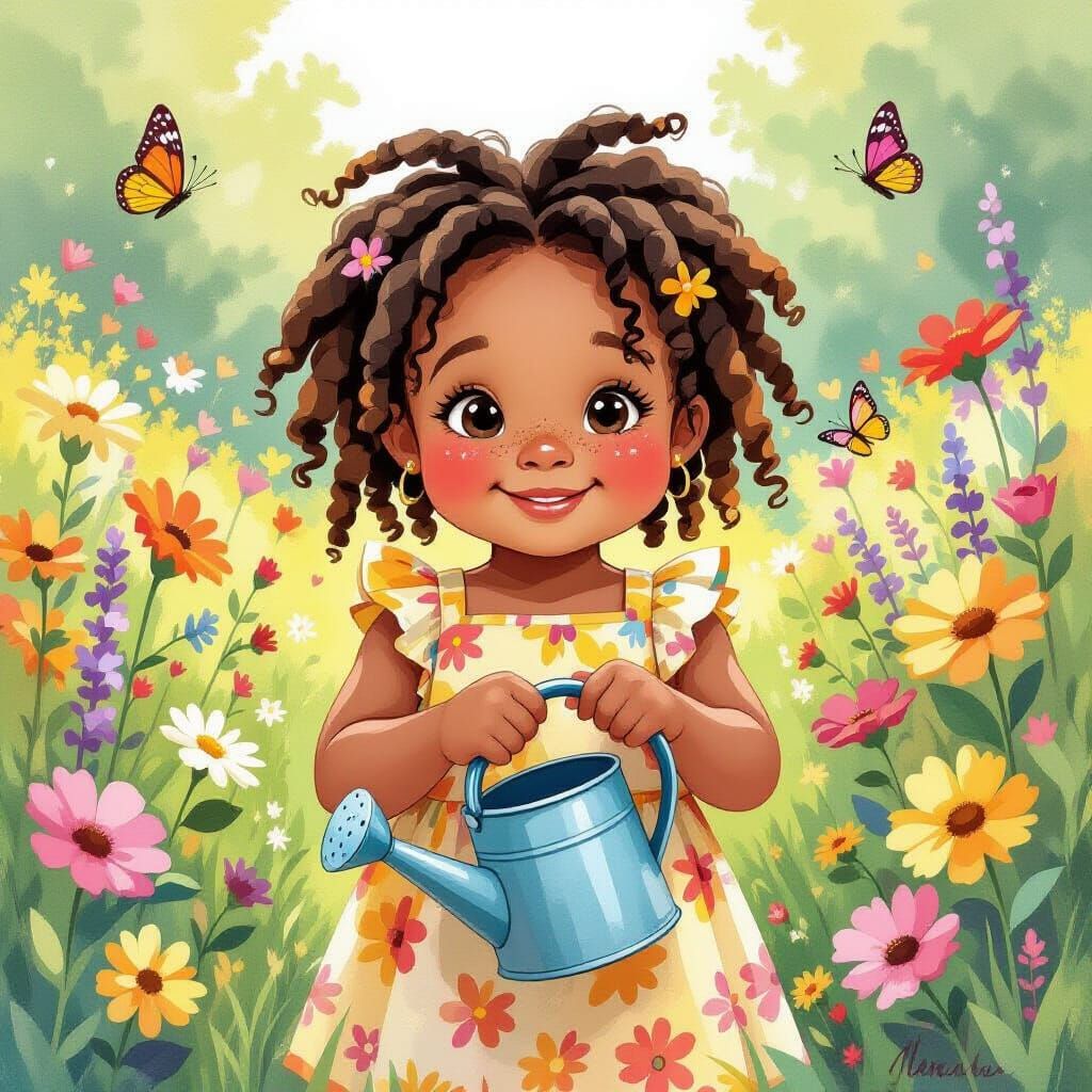 Girl Waters Garden: Expressive Wet-on-Wet Watercolor