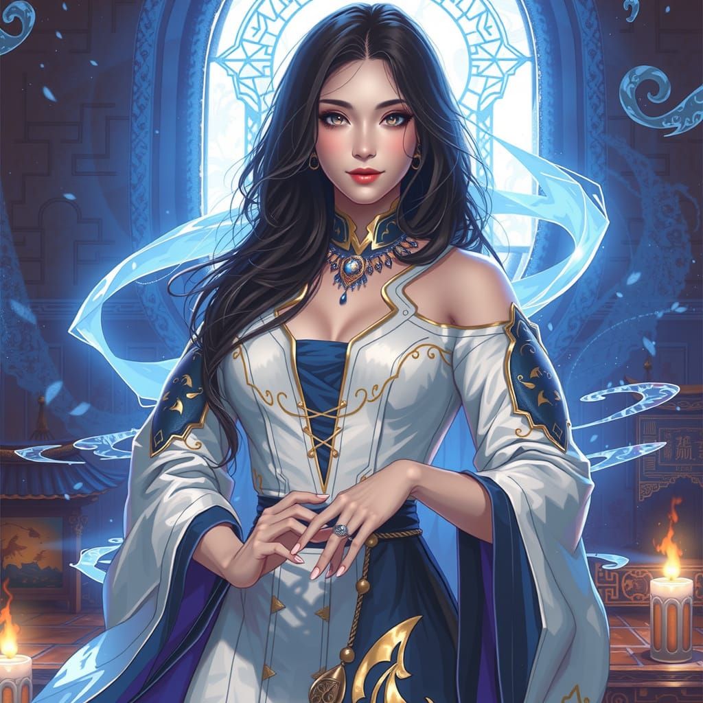 Serene Priestess of the Mystic Realm in Larry Elmore Style