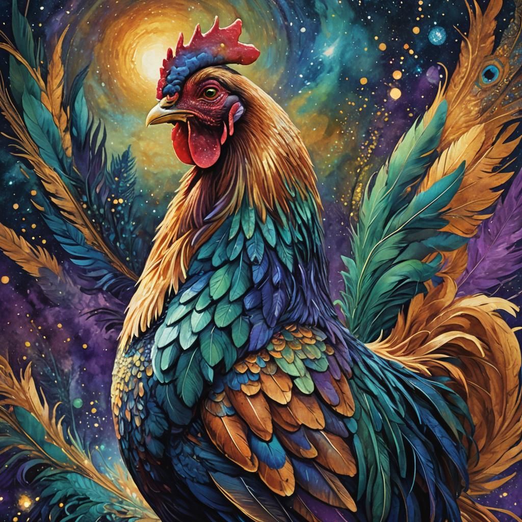 Majestic Chicken Gazes at Earth in Space