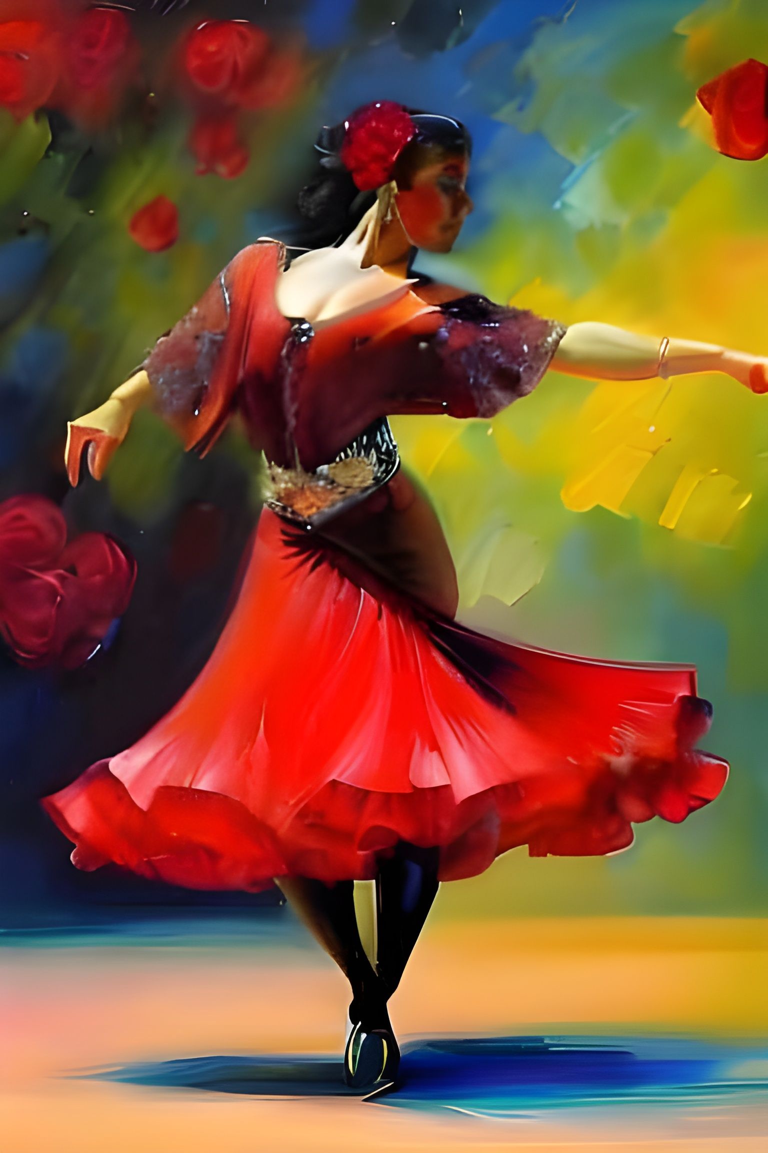 Flamenco Dancers with Roses: Impasto Painting