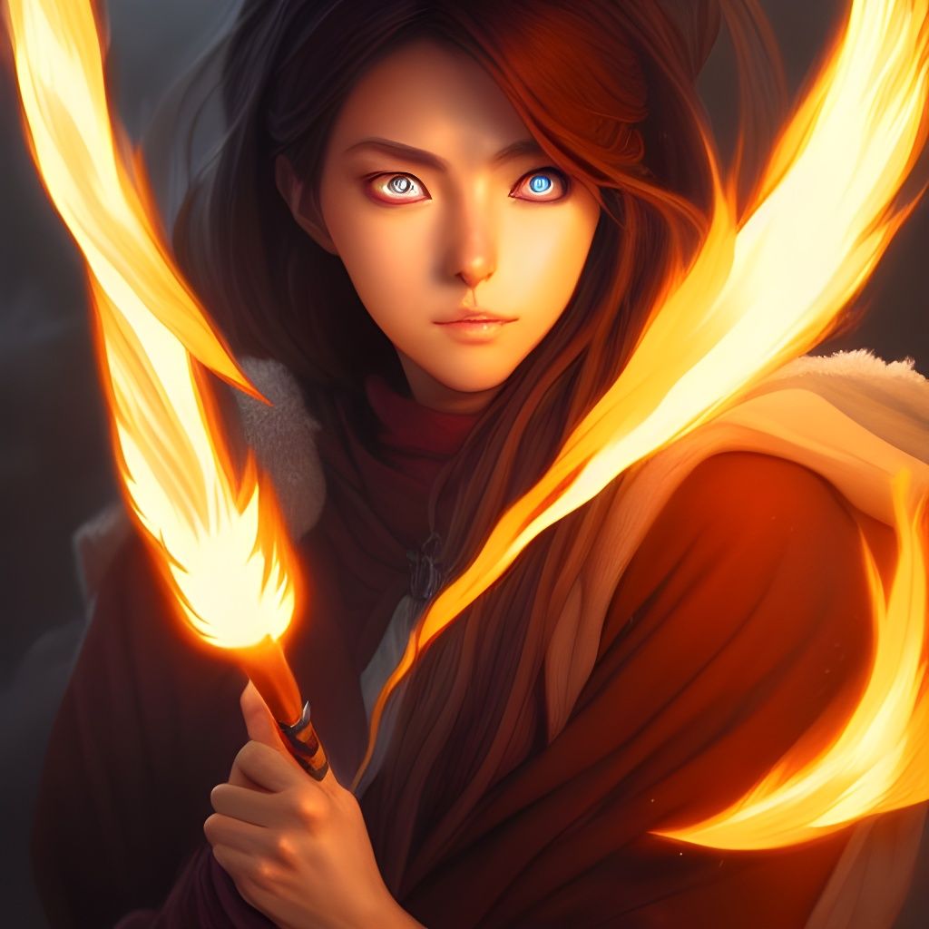 Female Fire Wizard in Shounen Anime Style
