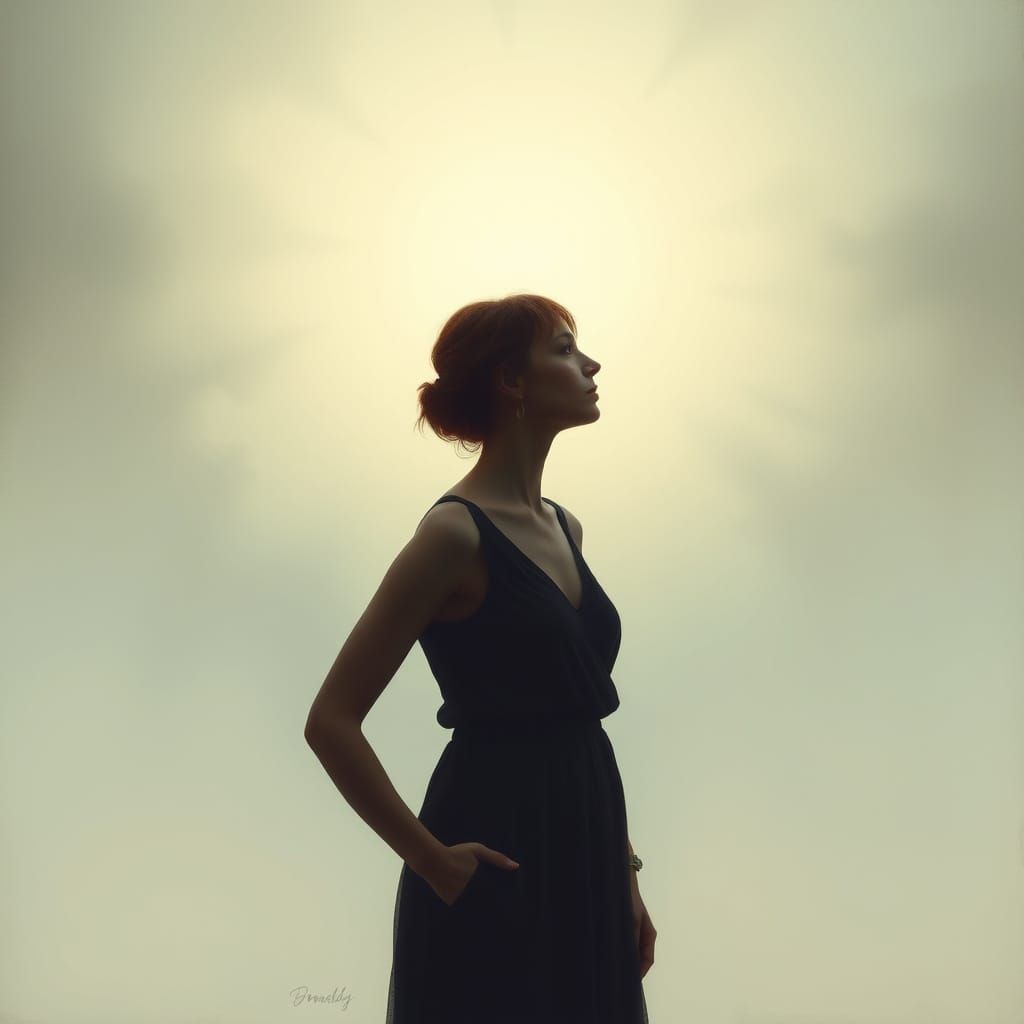 A Woman Contemplates Free Will in Ethereal Mist