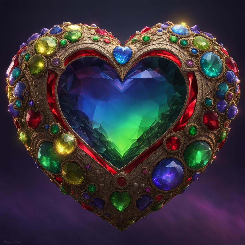 One giant red blue and green jeweled heart