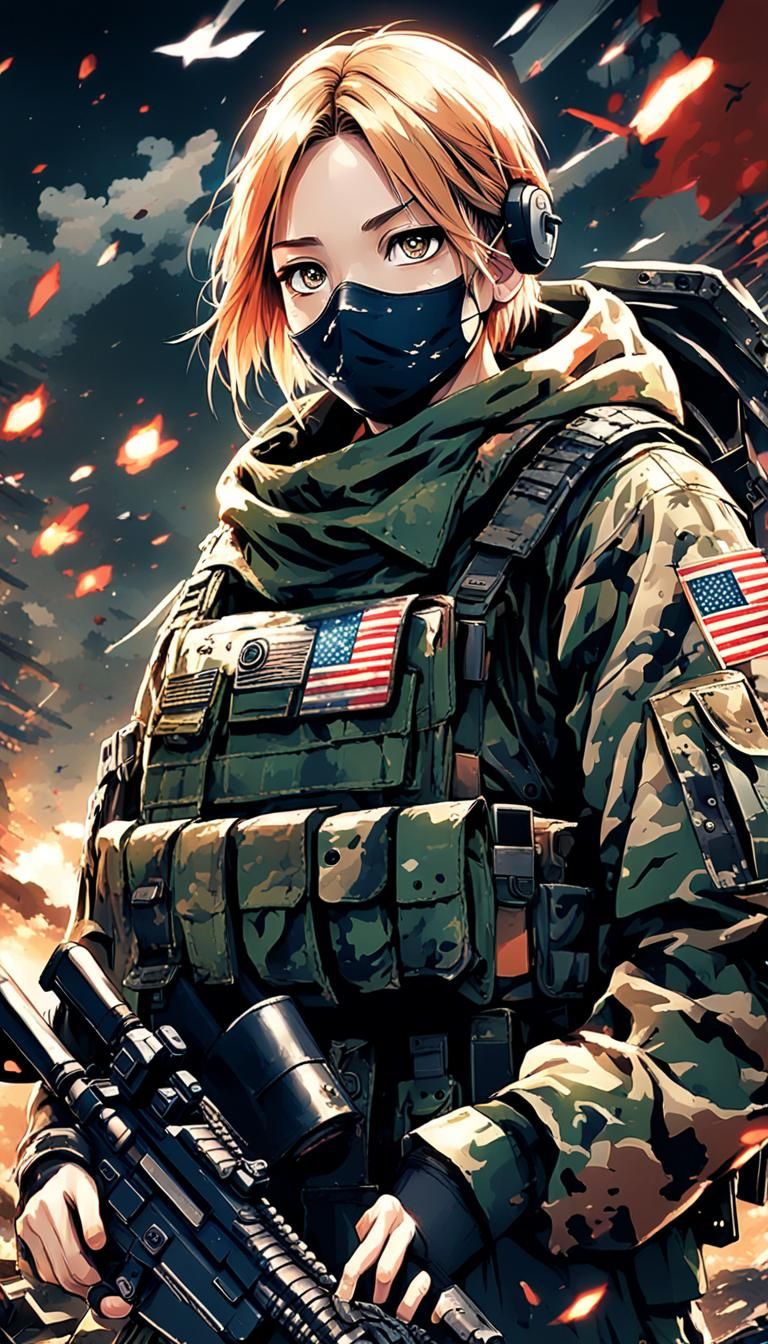Fierce Female Soldier with American Flag Motif