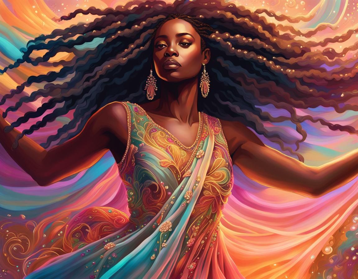 Neon Art Woman in Lavish Gown