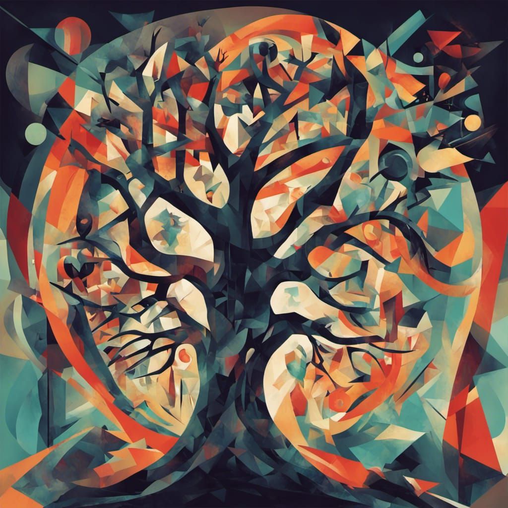 Nightmarish Cubist Yggdrasil in Geometric Fauvism