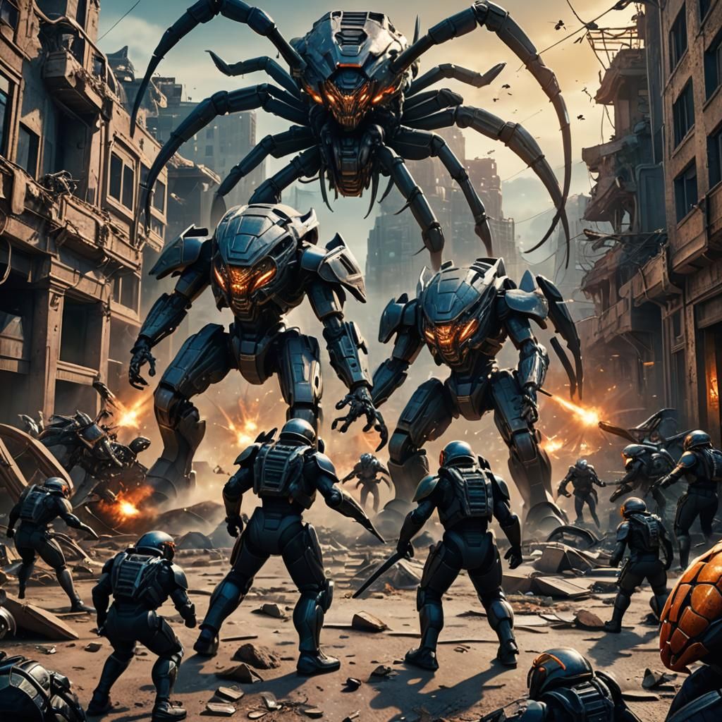 Starship Troopers Battle Alien Bugs in Ruined City