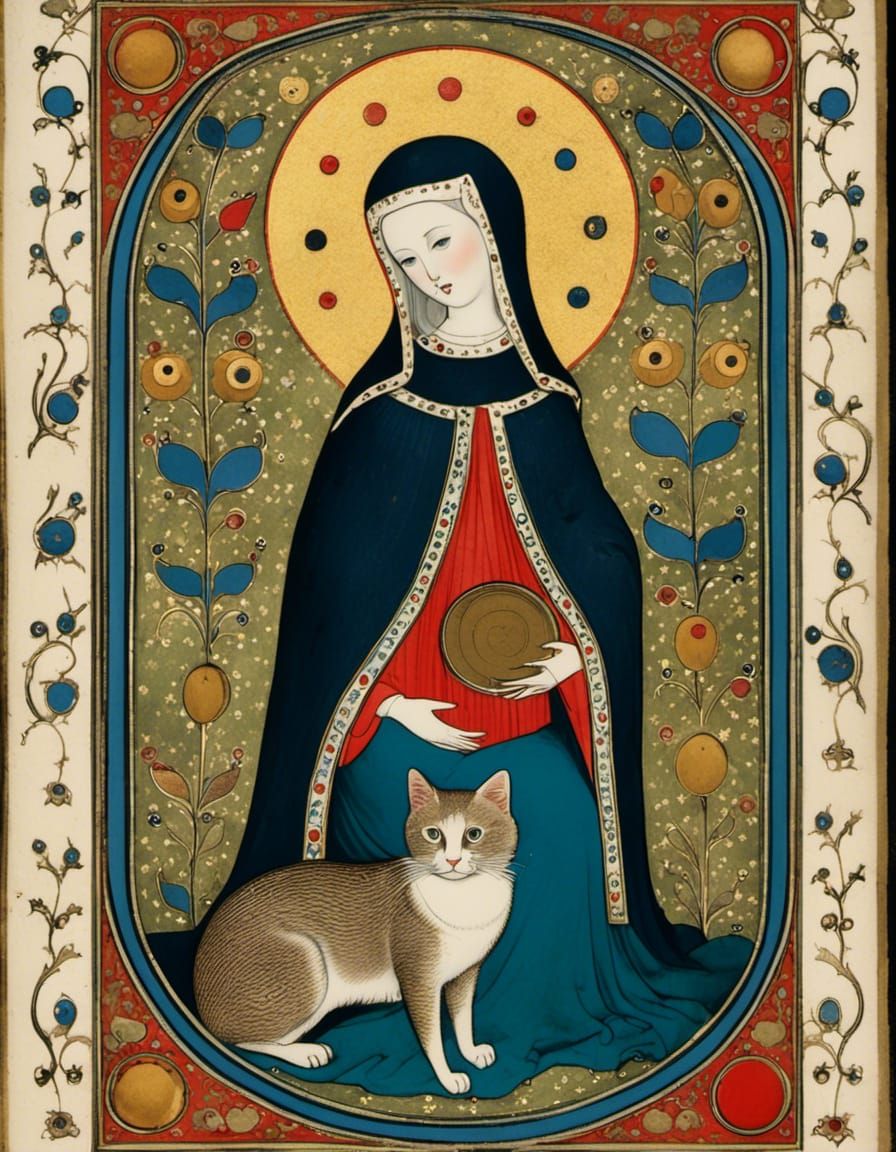 St. Gertrude, Patron Saint of Cats: Illuminated Art