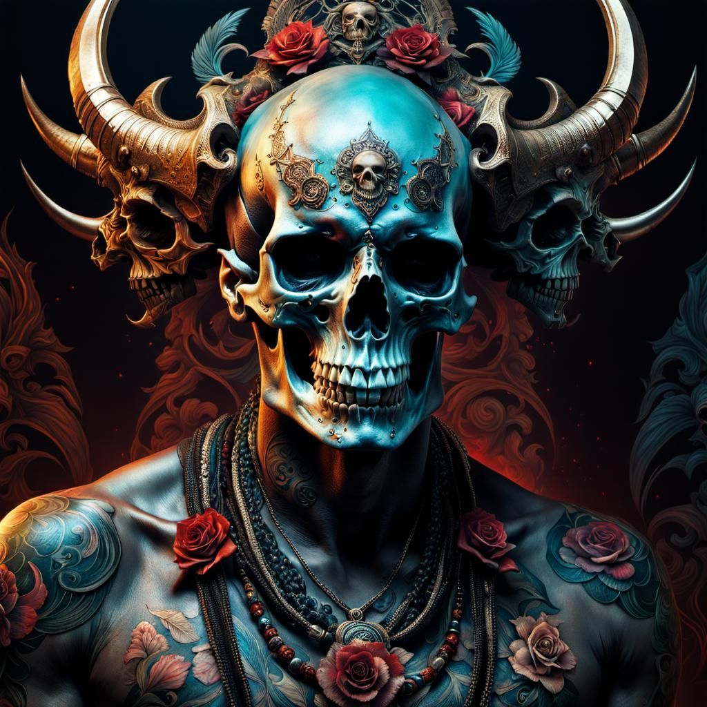 Skull Tattoo Portrait: Hyperdetailed Fantasy Art