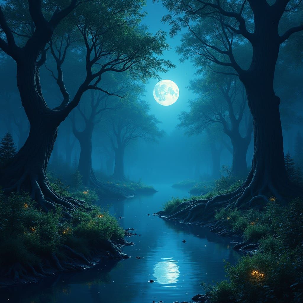 Bioluminescent Forest at Night: A Fantasy Landscape