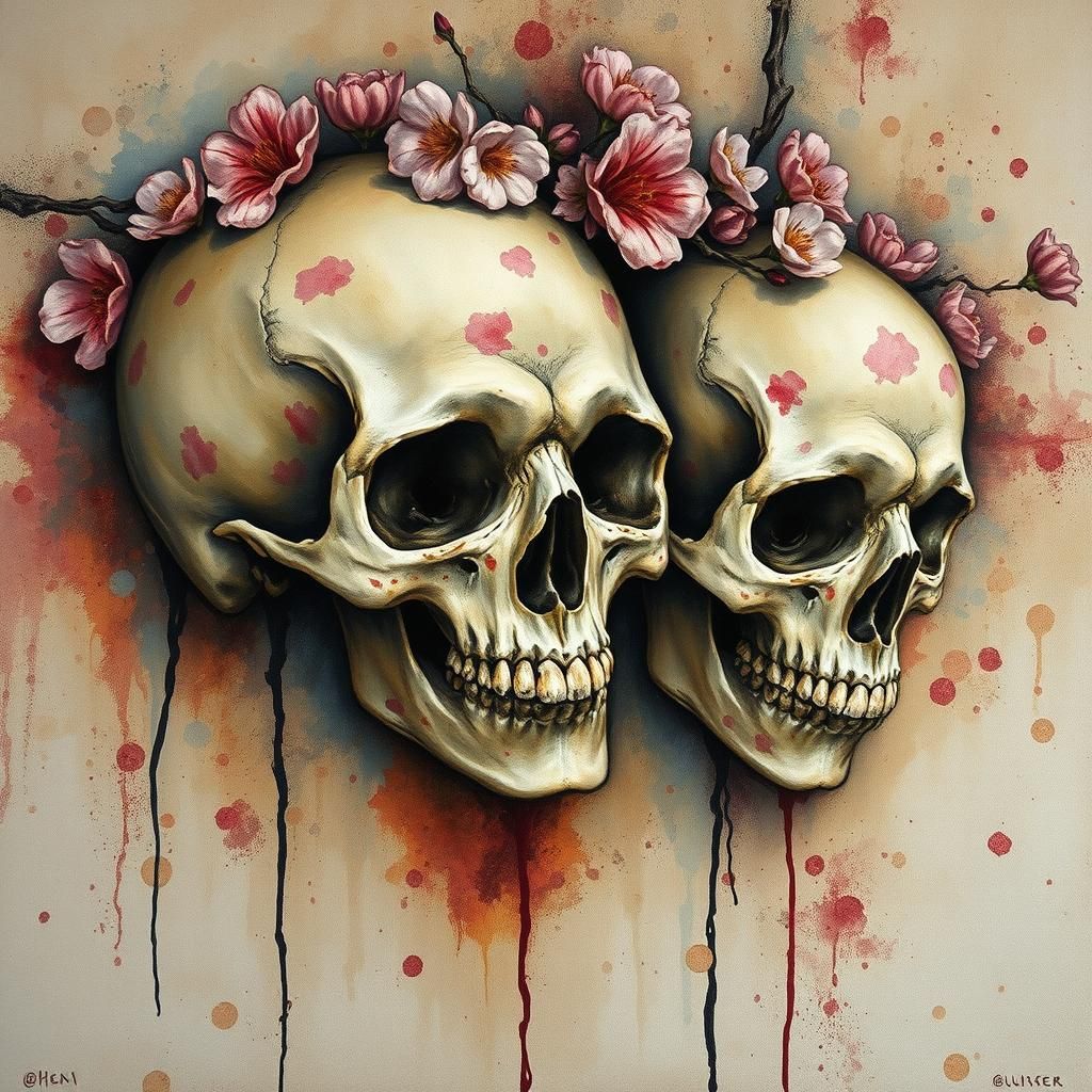 Tormented Skulls: An Impressionist Gouache Masterpiece