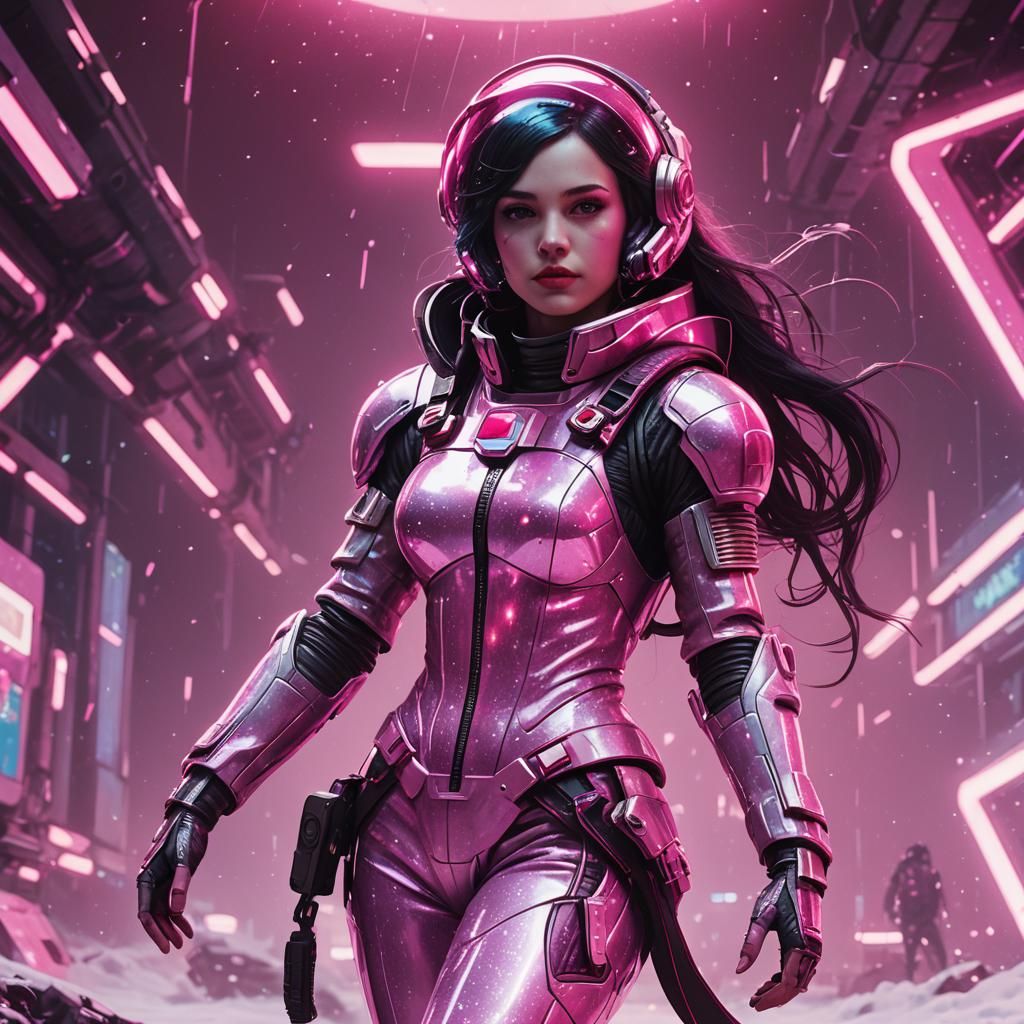 Snow White Mermaid Cosmonaut in Cyberpunk Style