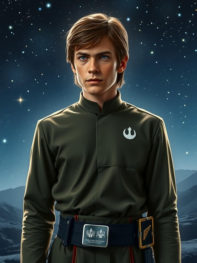 Stoic Starfleet Officer in Surreal Galaxy Landscape