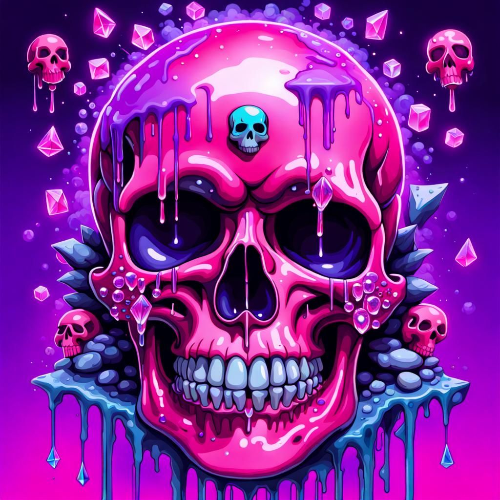 Neon Skull with Crystals in Lisa Frank Style