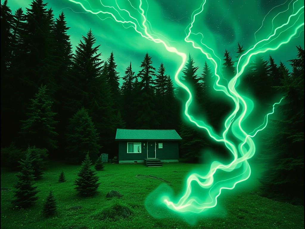 Electric Folk Art Scene in Forest Landscape