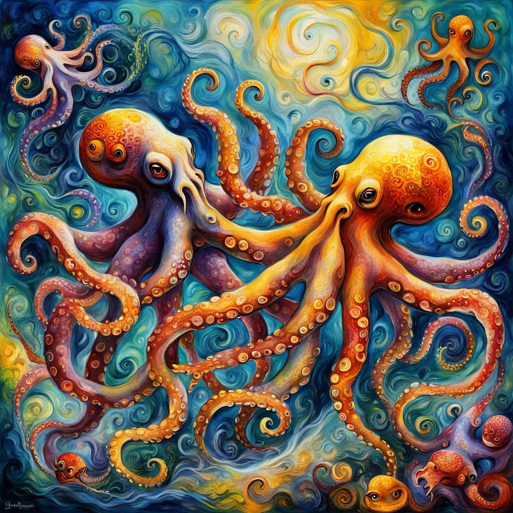 Octopus Tentacle Fight in Whimsical Style