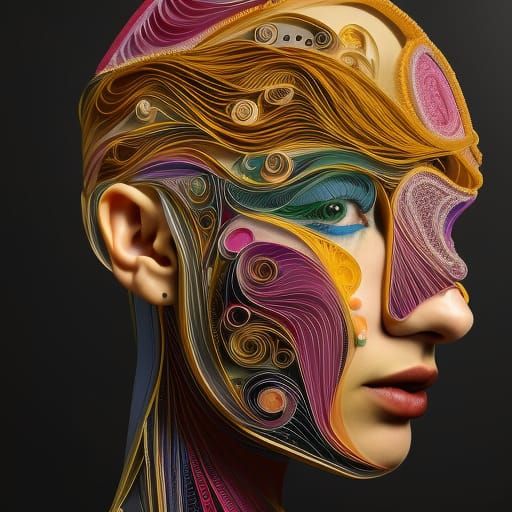 Surreal Woman Portrait with Neural Quilling in CGI