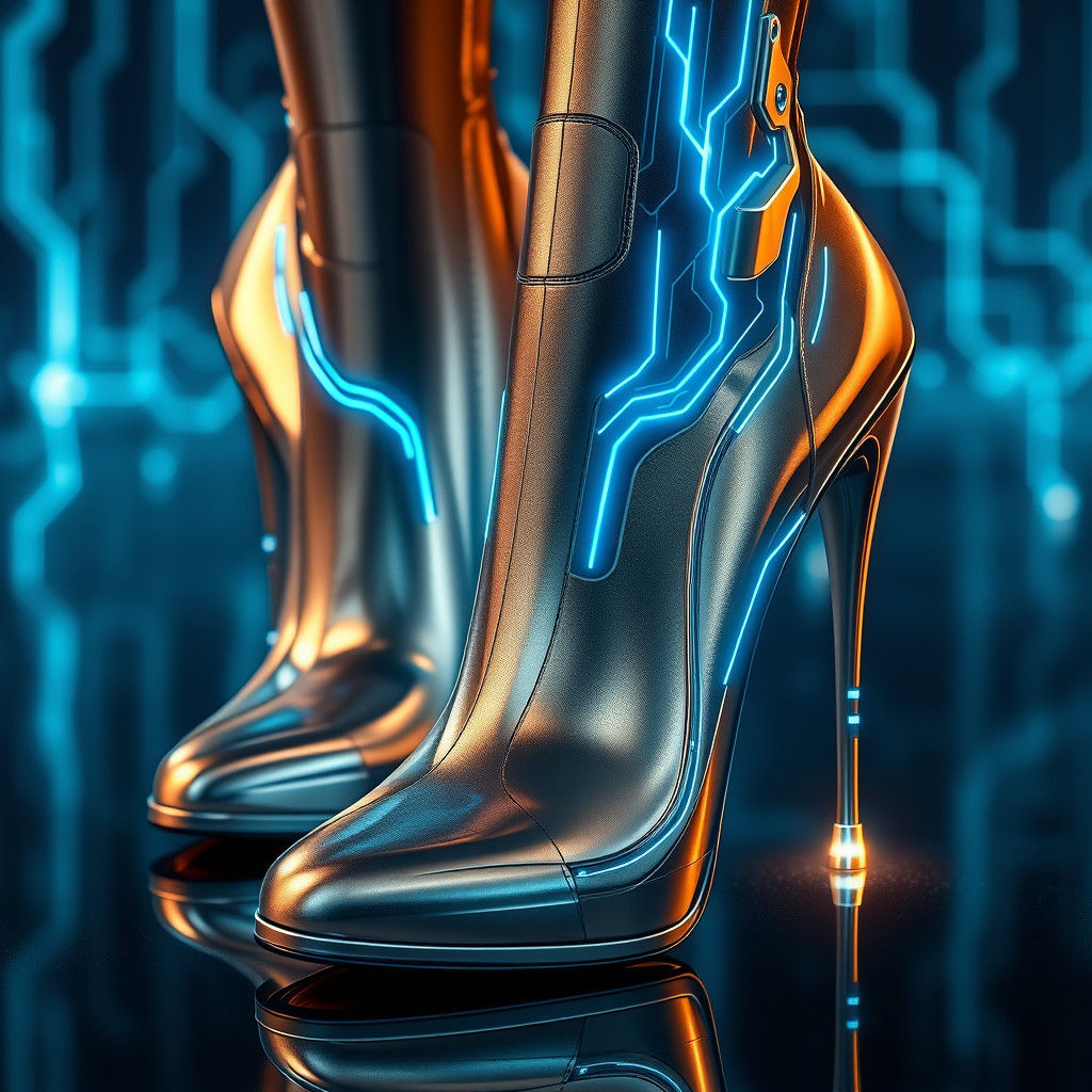Sleek Cyborg High Heels with Glowing Circuits
