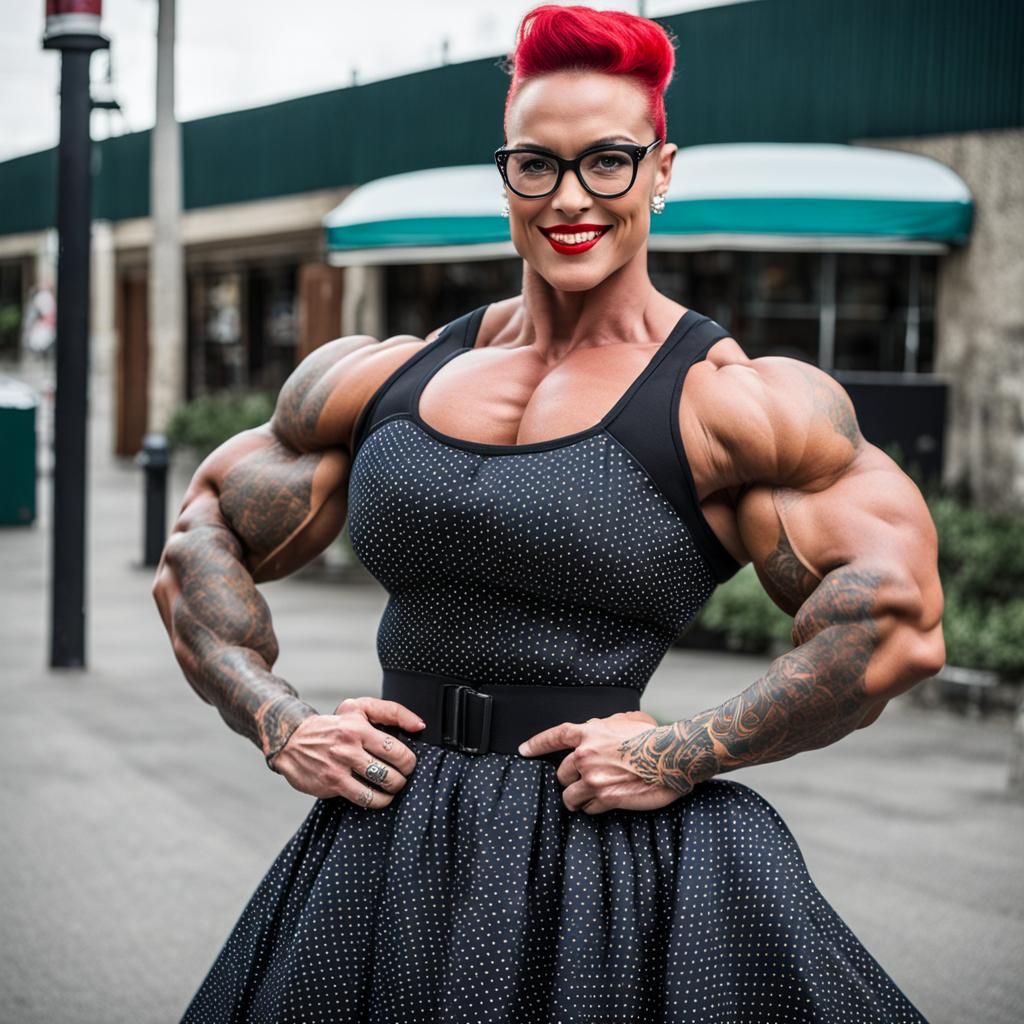 Butch Lesbian Bodybuilder in Vintage Americana Style