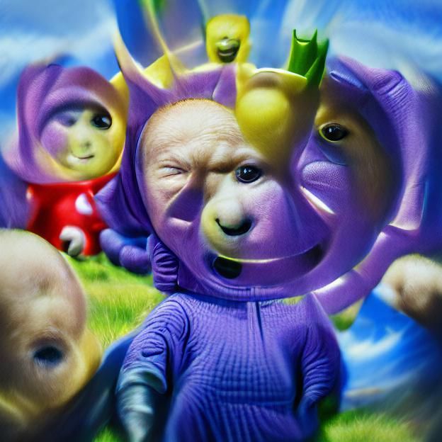 Hyperrealistic Teletubbies with Distorted Faces