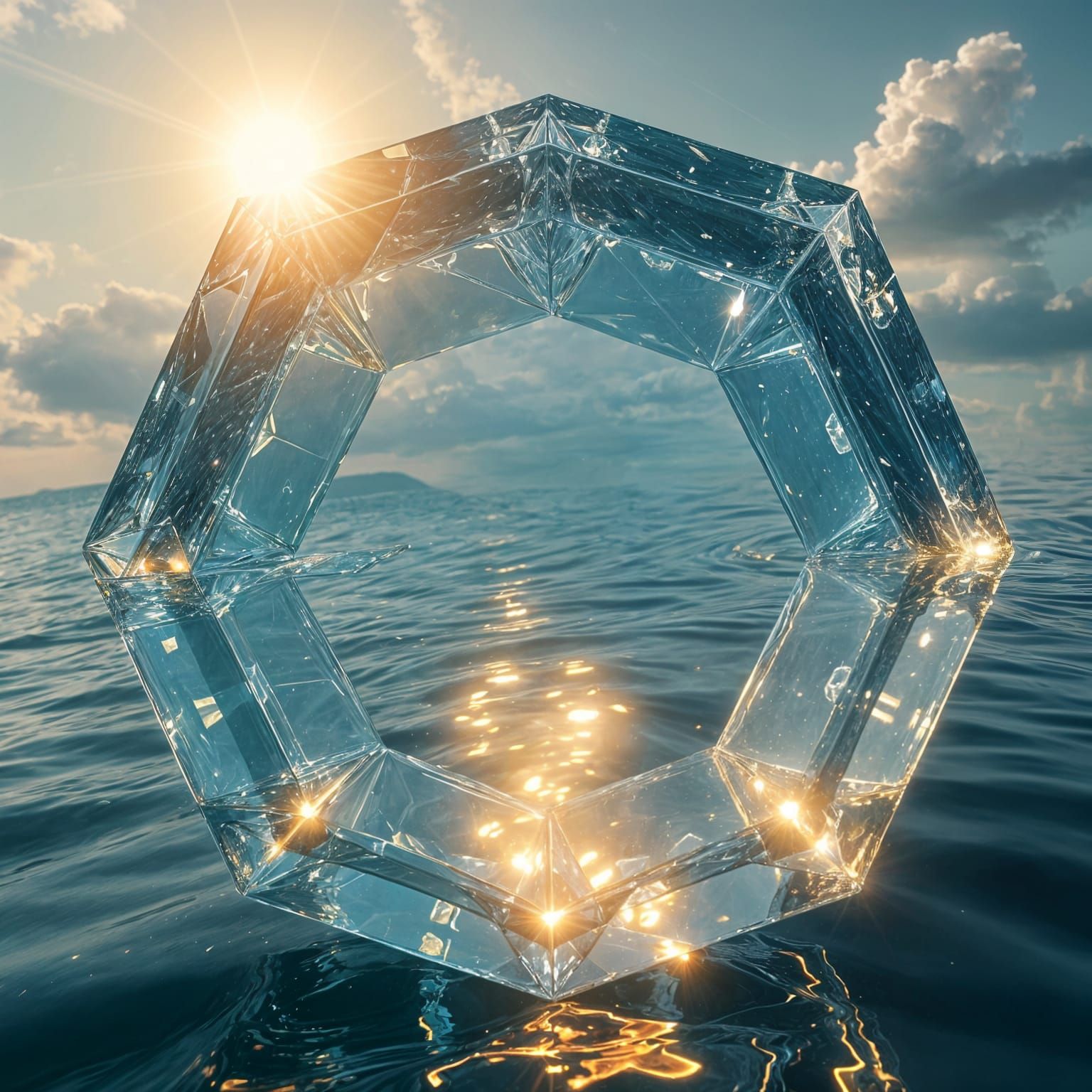 Surrealistic Water Octahedrons in Low Sunlight