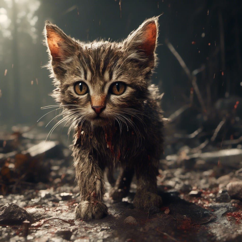Macabre Walking Dead Kitten in Detailed Matte Painting