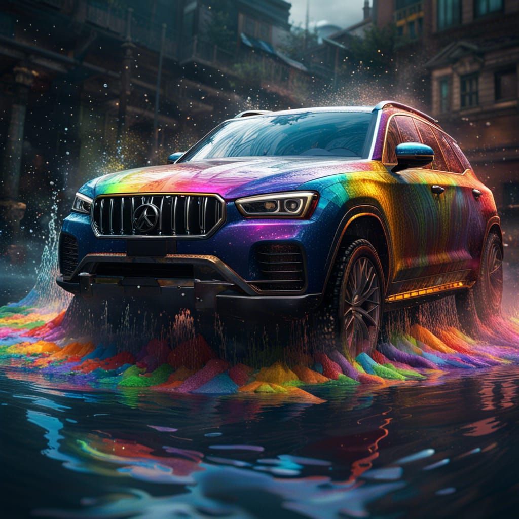 Car Impression is splashed with water