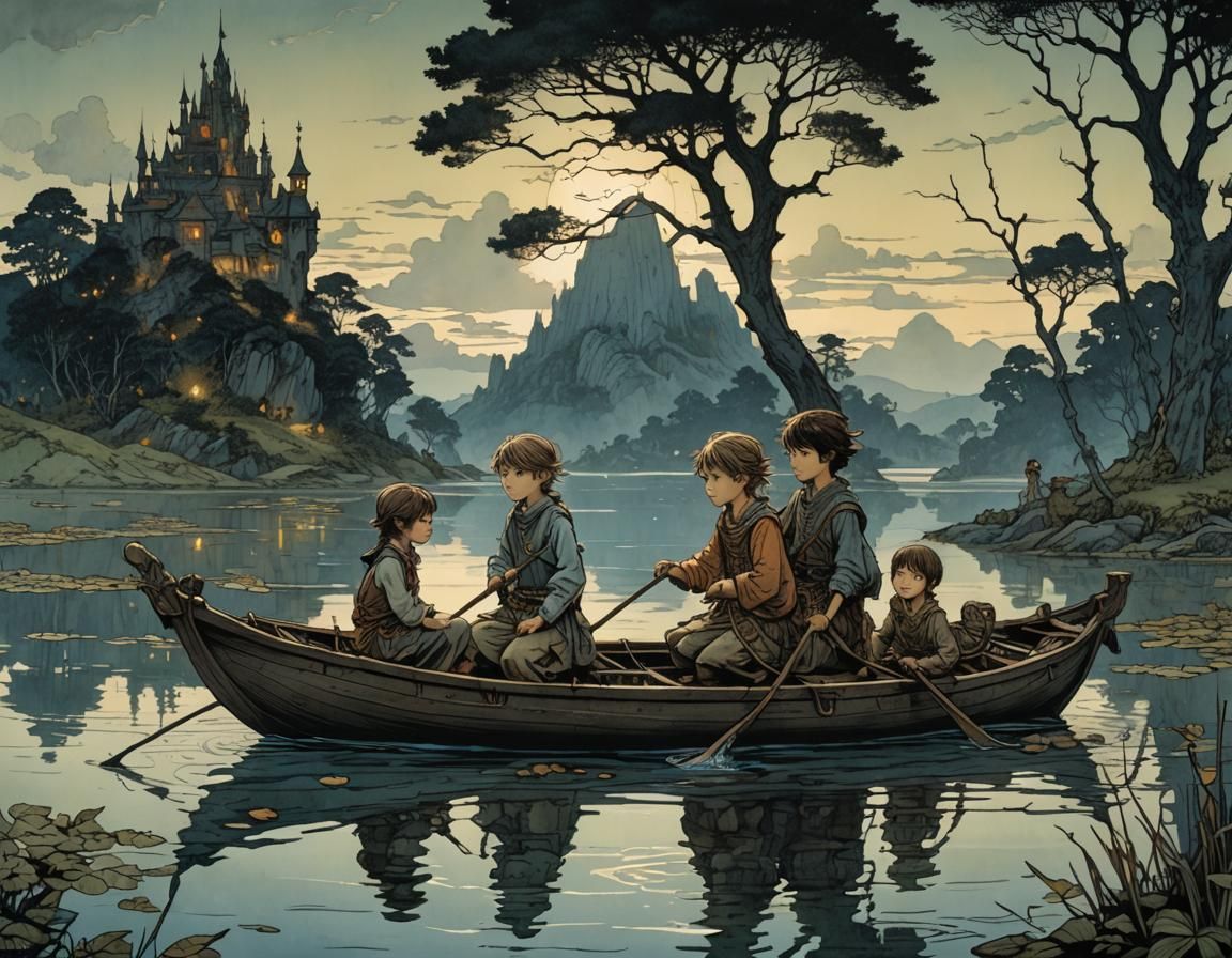 Siblings' Journey to a Mysterious Island: Digital Illustrati...