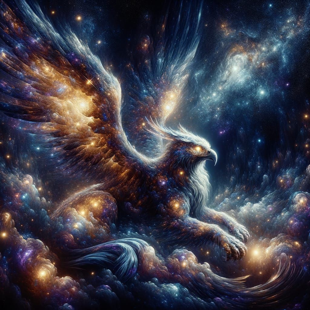 Starlight Griffin Soaring Through the Cosmos