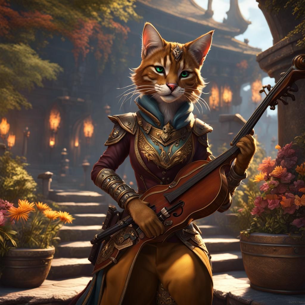 Female Tabaxi Bard Fantasy Concept Art