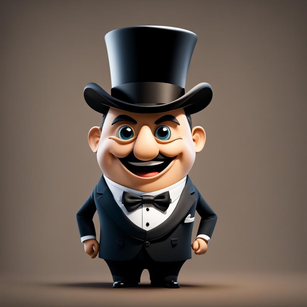 Whimsical Big-Headed Character in Suit and Top Hat