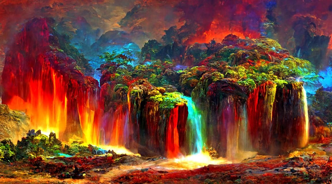 Colorful River Landscape in Bierstadt Style