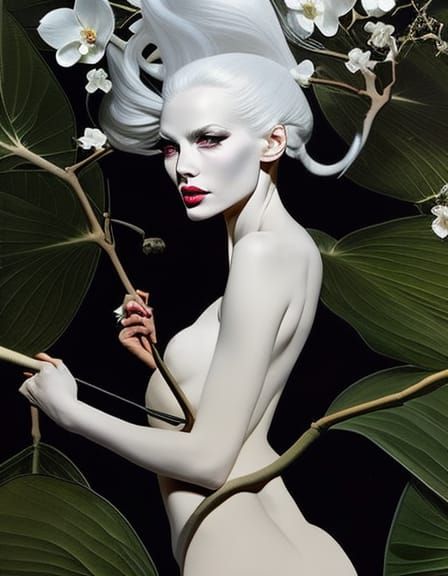 Adam Hughes Style Collage of Woman with Flowers