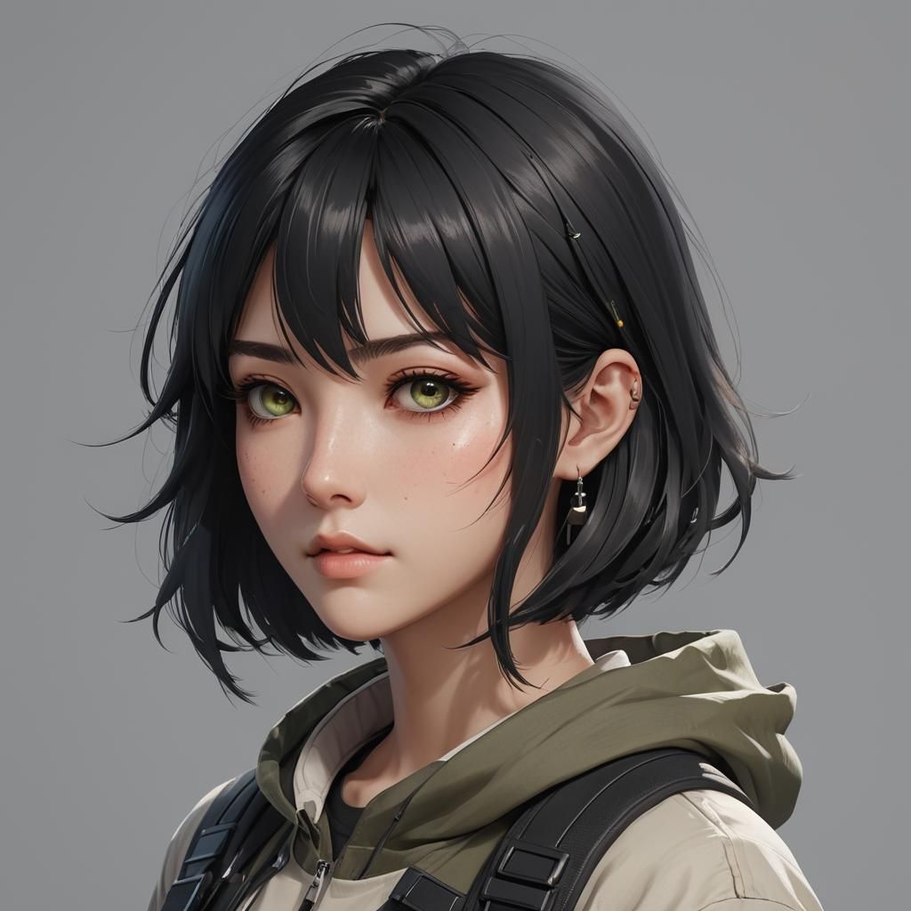 Anime Style Gamer Girl with Black Hair