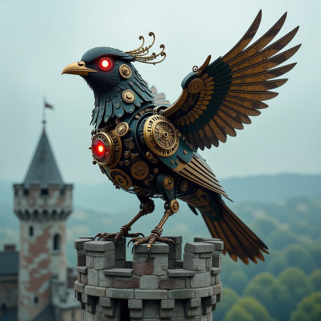 Steampunk Automaton Bird on Castle Turret
