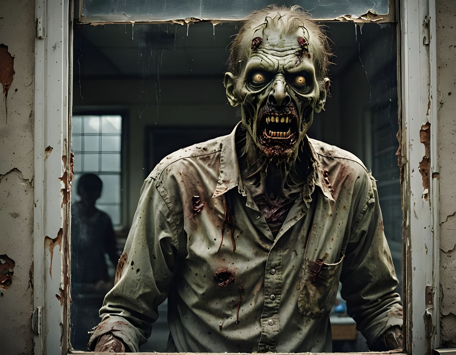 Hungry Zombie at Dirty Window
