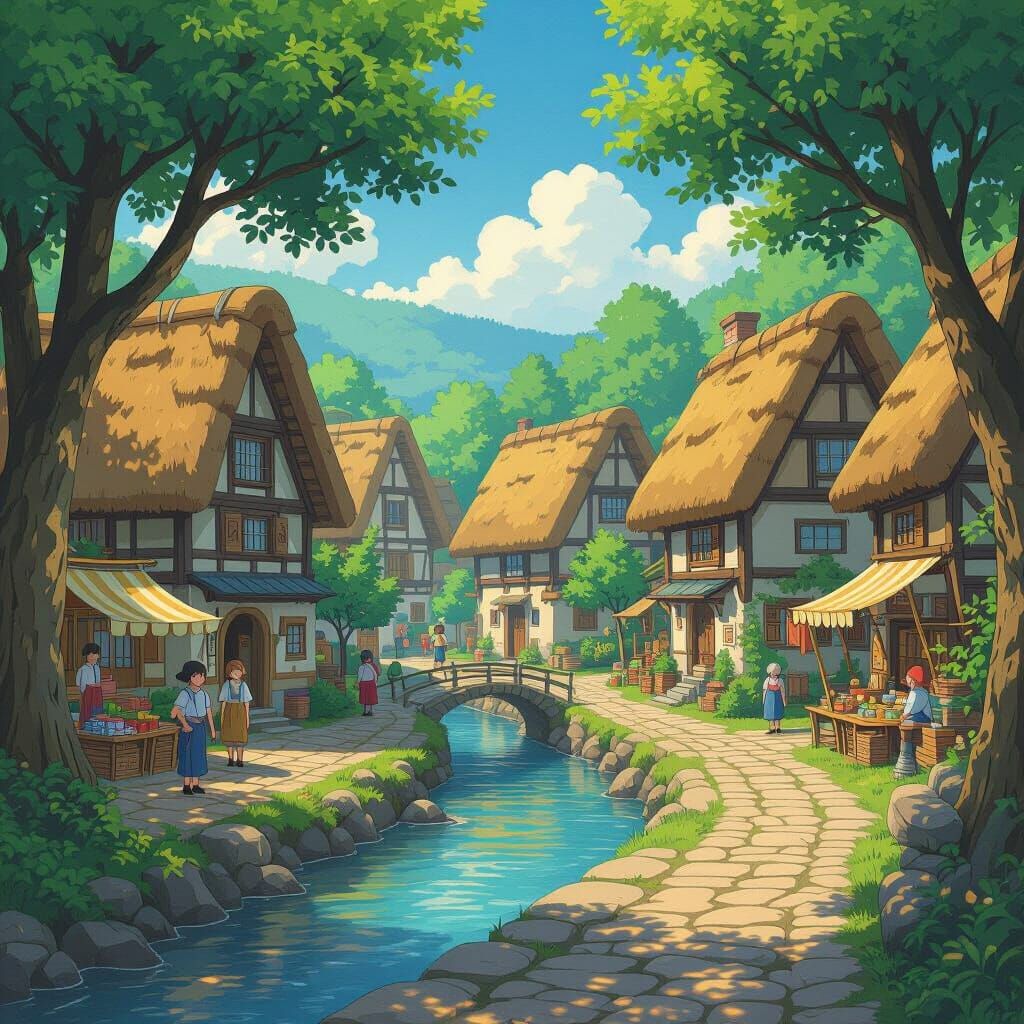 Charming Anime Village with Hidden Hardship at Twilight