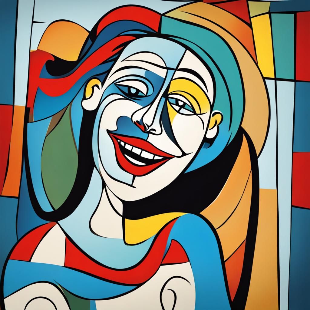 Cubist Woman Laughing in Picasso Style
